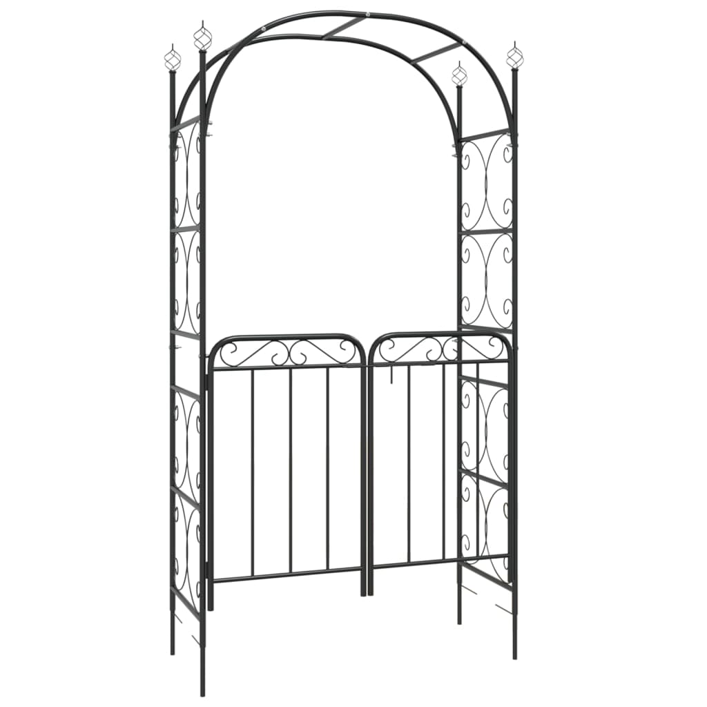 vidaXL Garden Arch with Gate Black 108x45x235 cm Steel