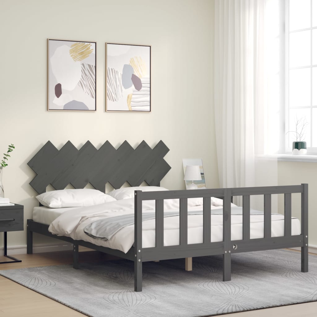 vidaXL Bed Frame without Mattress Grey King Size Solid Wood Pine