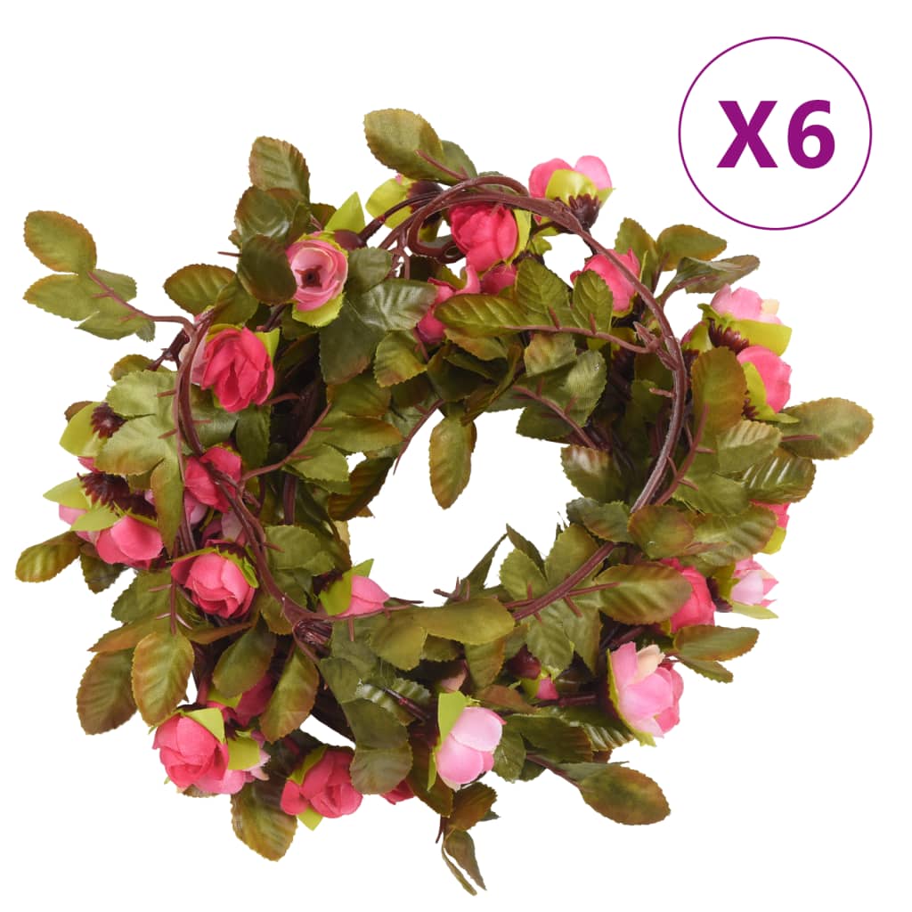 vidaXL Christmas Flower Garlands 6 pcs Rose 215 cm