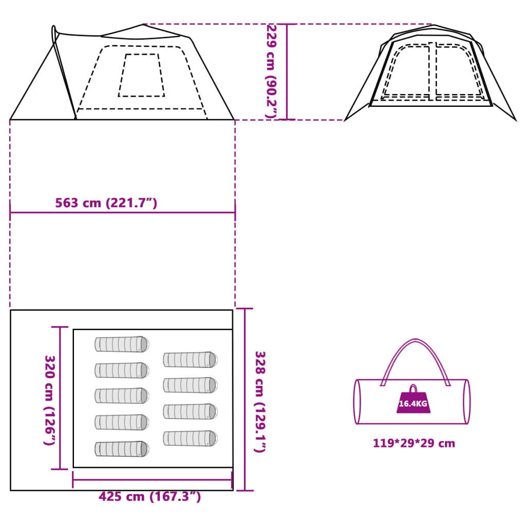 vidaXL Family Tent with Porch 9-Person Grey and Orange Quick Release