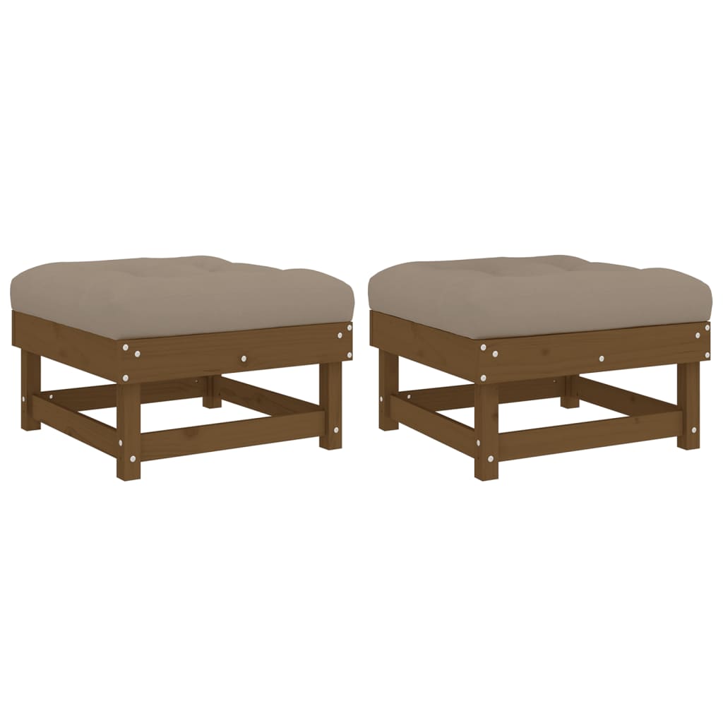 vidaXL Garden Footstools with Cushions 2pcs Honey Brown Solid Wood Pine