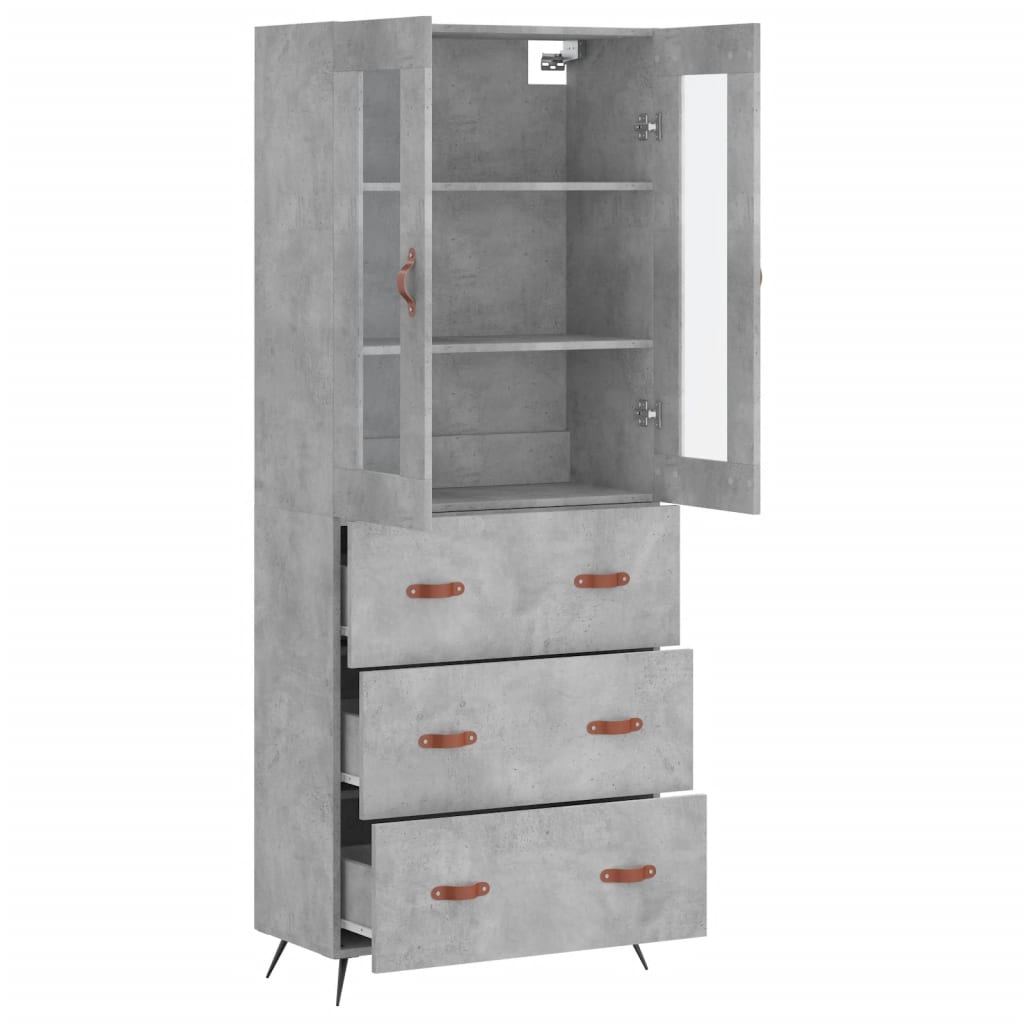 vidaXL Highboard Concrete Grey 69.5x34x180 cm Engineered Wood