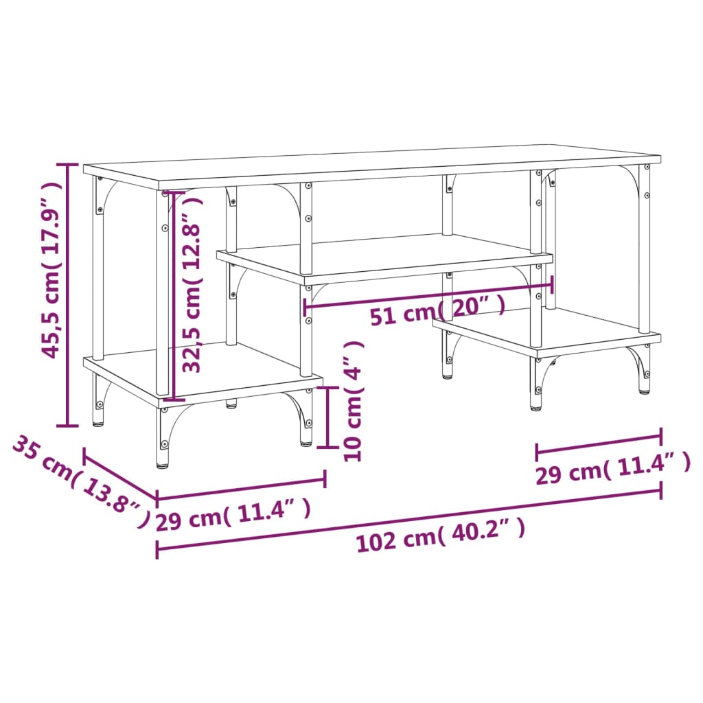 vidaXL TV Cabinet Smoked Oak 102x35x45.5 cm Engineered Wood