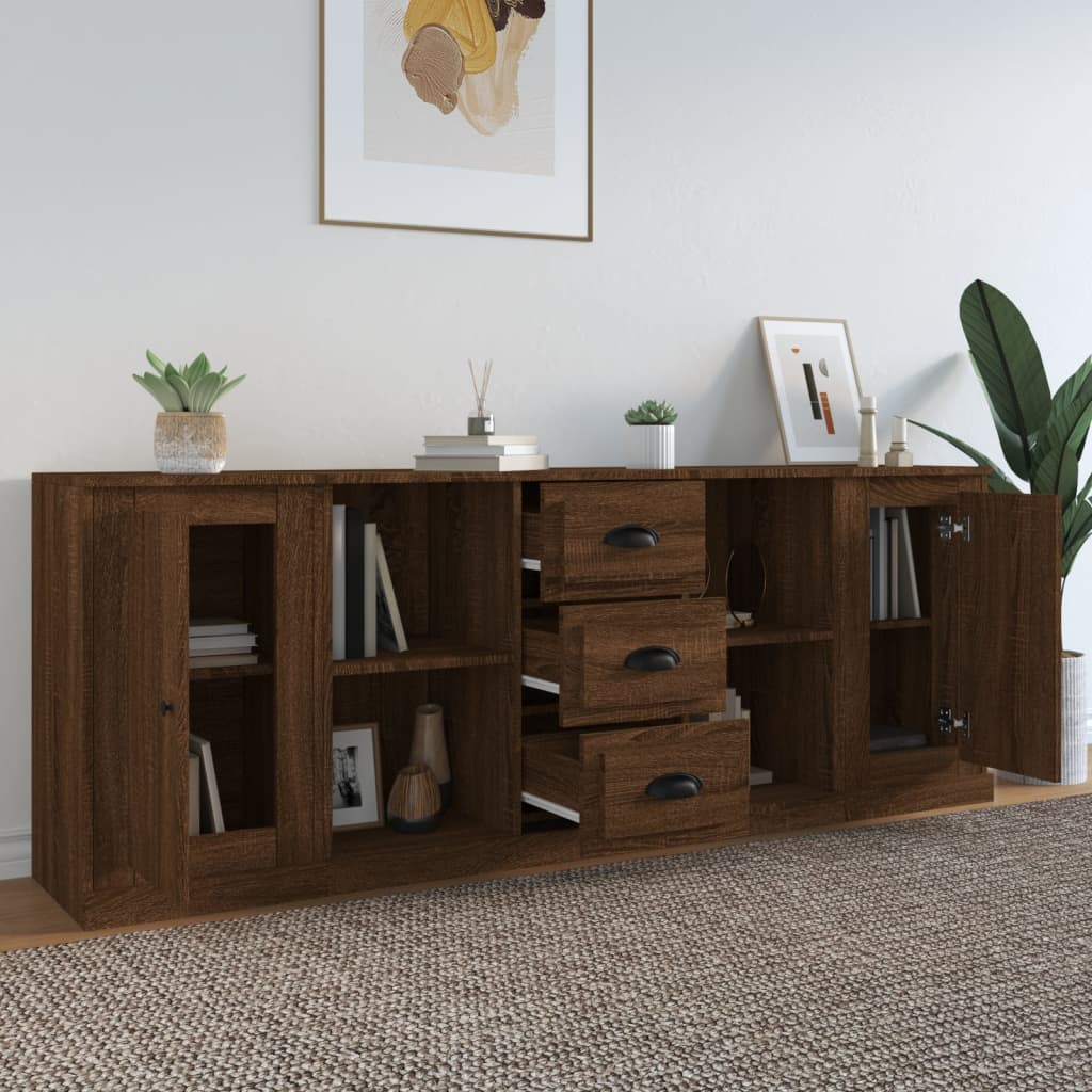 vidaXL Sideboards 3 pcs Brown Oak Engineered Wood