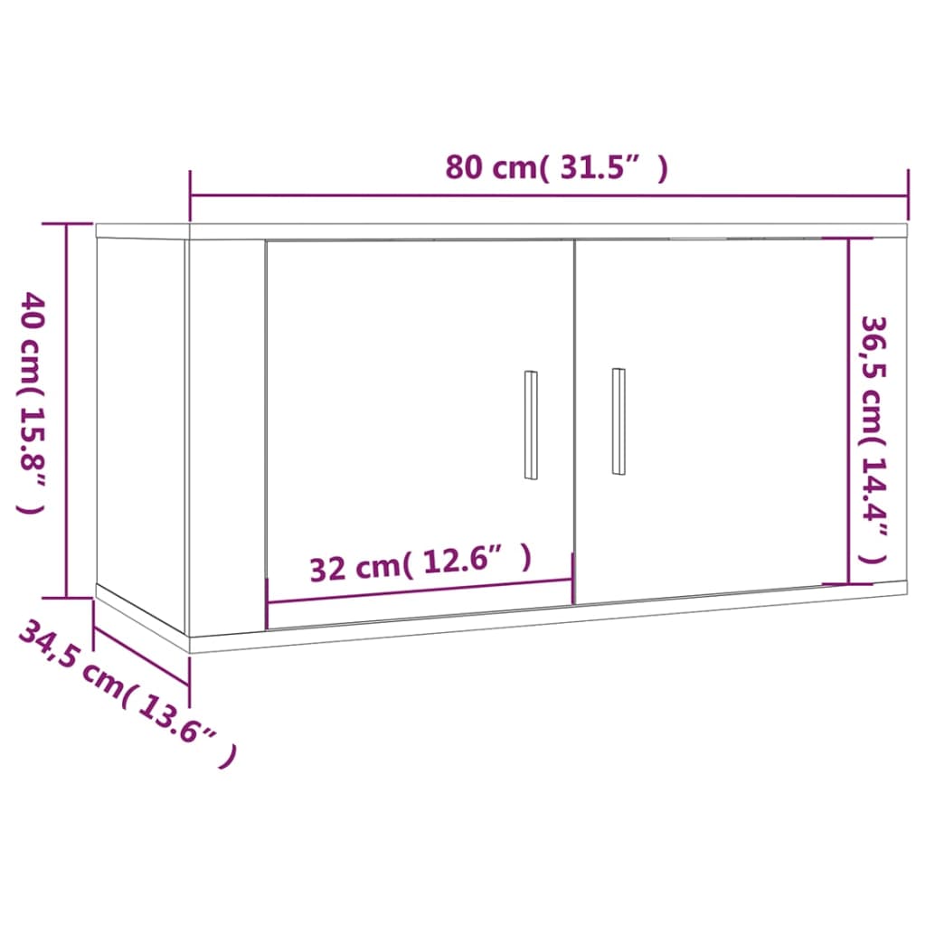 vidaXL Wall-mounted TV Cabinets 2 pcs Concrete Grey 80x34.5x40 cm