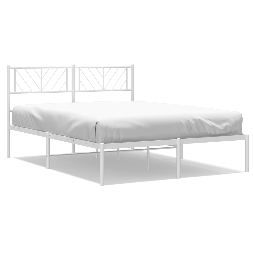 vidaXL Metal Bed Frame without Mattress with Headboard White 135x190 cm Double