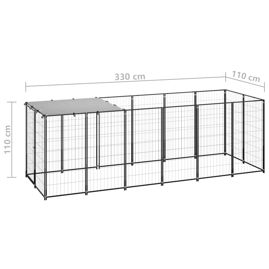 vidaXL Dog Kennel Black 330x110x110 cm Steel