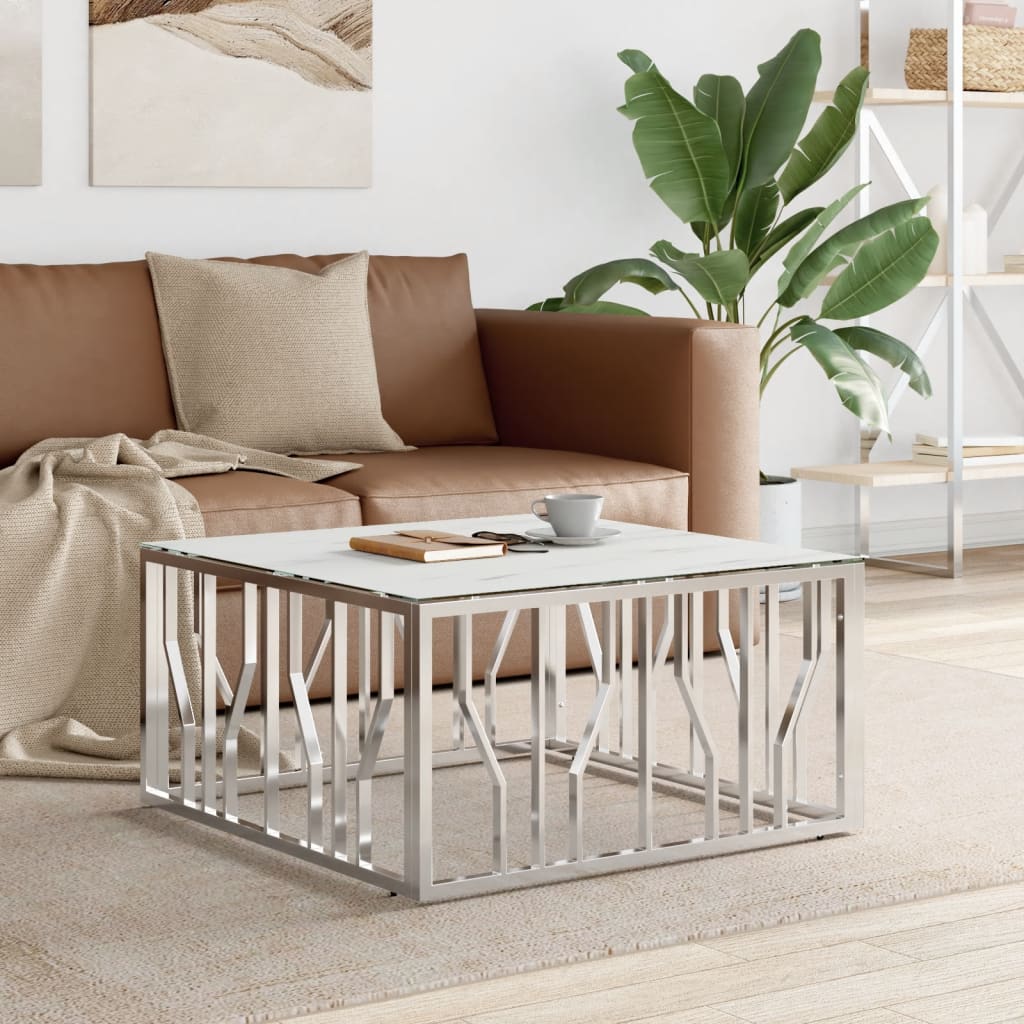 vidaXL Coffee Table Silver 80x80x40 cm Stainless Steel and Glass