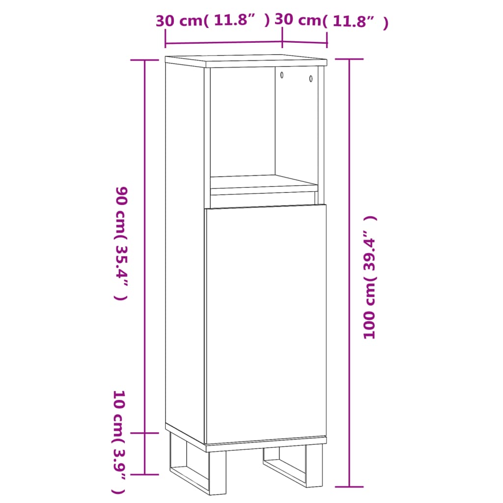 vidaXL Bathroom Cabinet Sonoma Oak 30x30x100 cm Engineered Wood