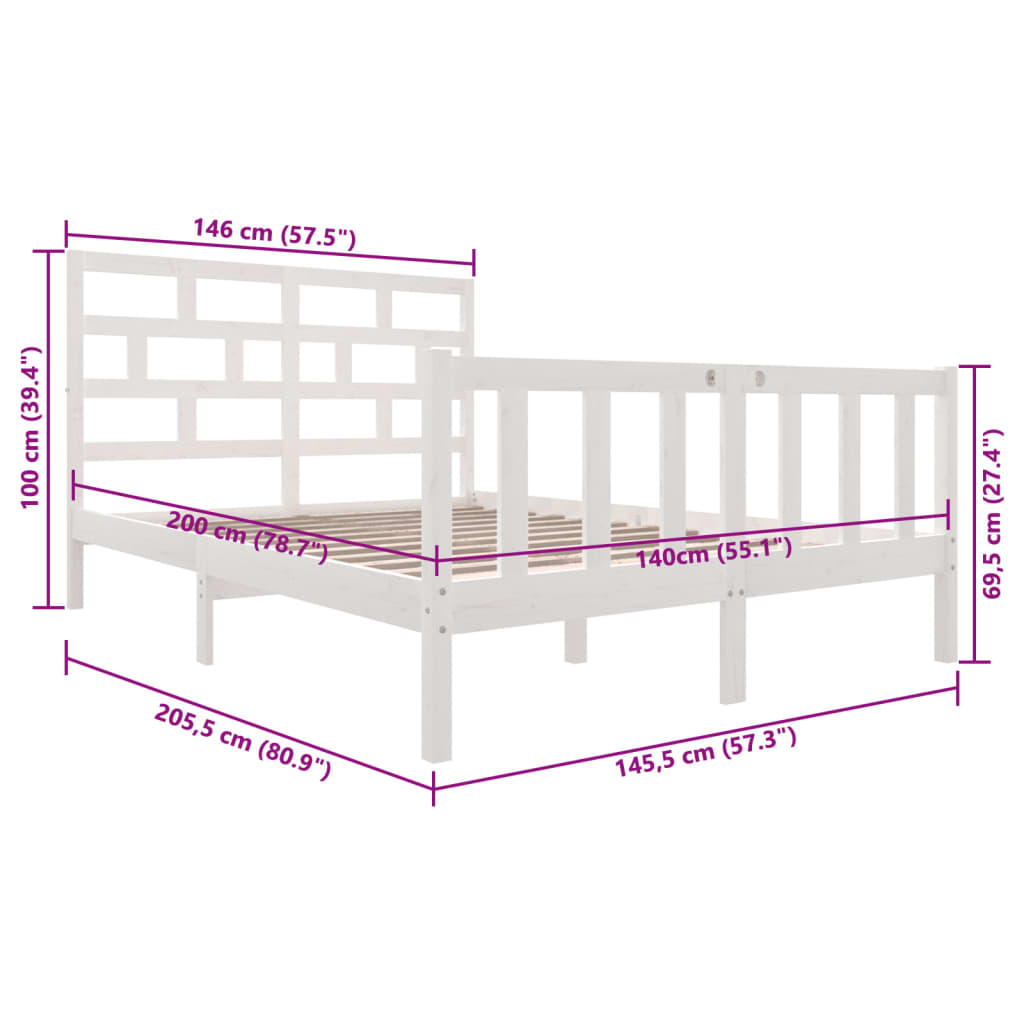 vidaXL Bed Frame without Mattress White Solid Wood 140x200 cm (810083+814195)