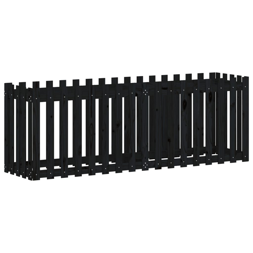 vidaXL Garden Raised Bed with Fence Design Black 200x50x70 cm Solid Wood Pine