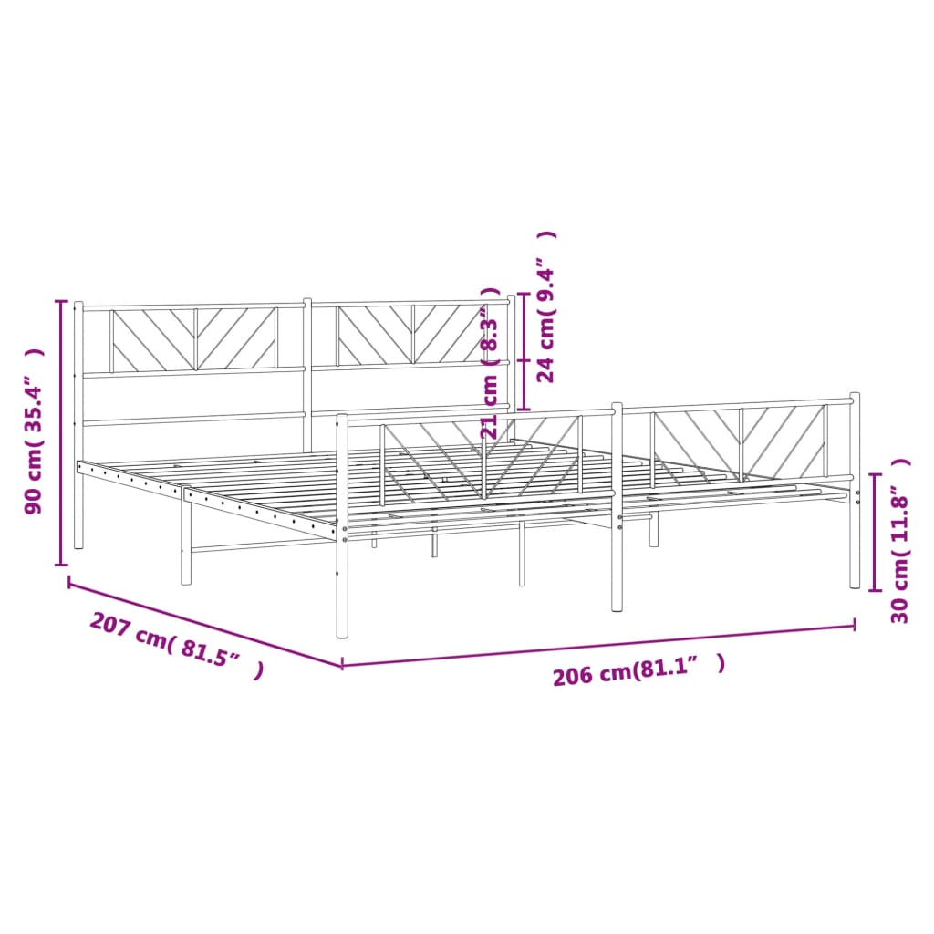 vidaXL Metal Bed Frame without Mattress with Footboard White 200x200 cm