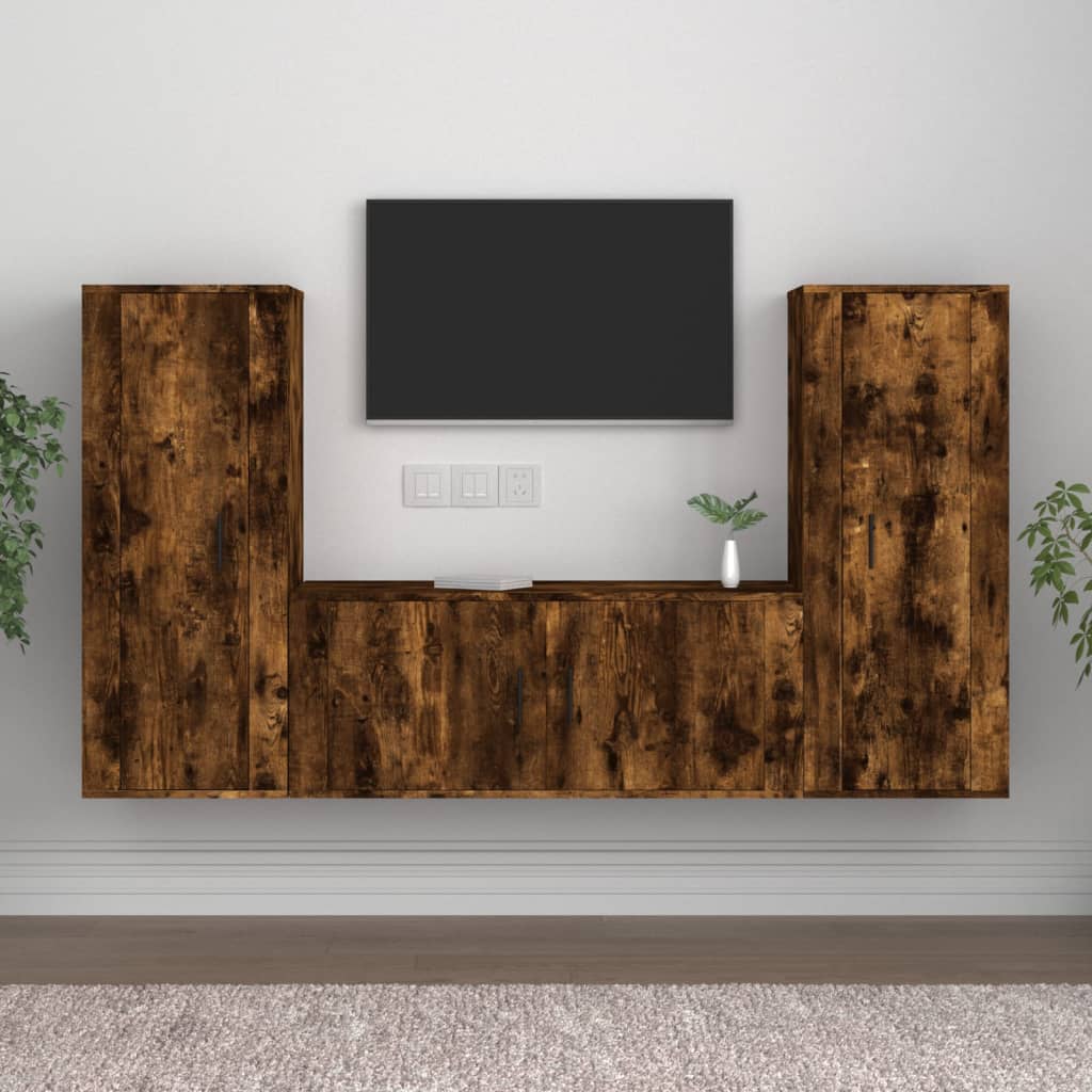 vidaXL 3 Piece TV Cabinet Set Smoked Oak Engineered Wood