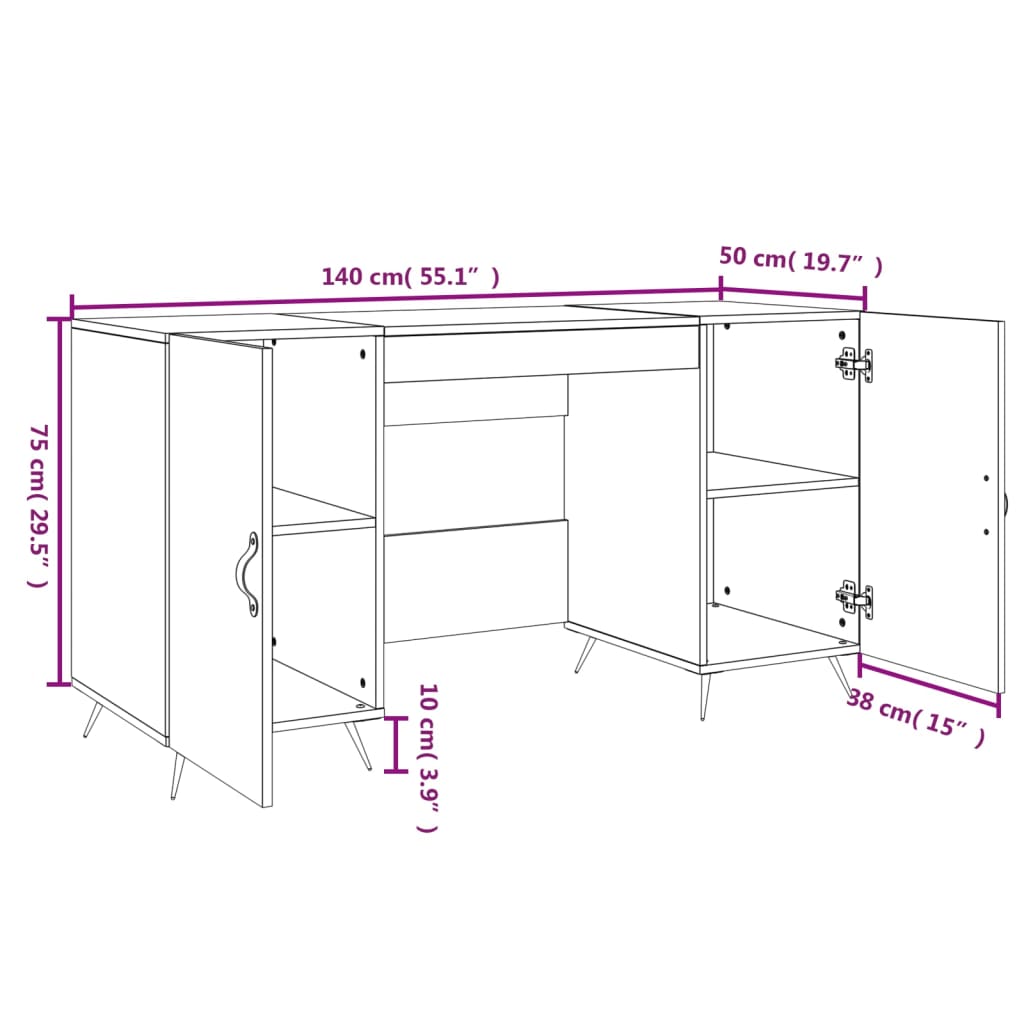 vidaXL Desk Sonoma Oak 140x50x75 cm Engineered Wood