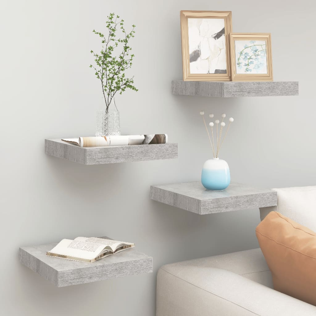 vidaXL Floating Wall Shelves 4 pcs Concrete Grey 23x23.5x3.8 cm MDF