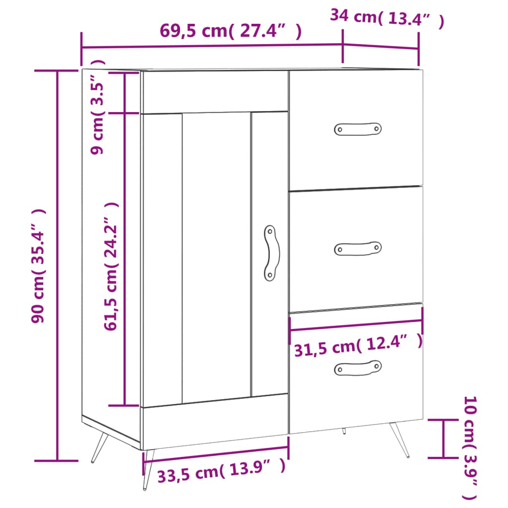 vidaXL Sideboard Concrete Grey 69.5x34x90 cm Engineered Wood