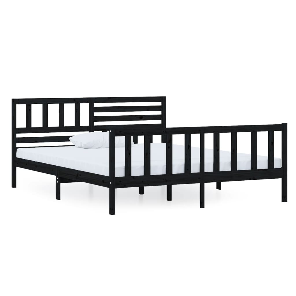 vidaXL Bed Frame without Mattress Black Solid Wood 120x200 cm (810081+814138)