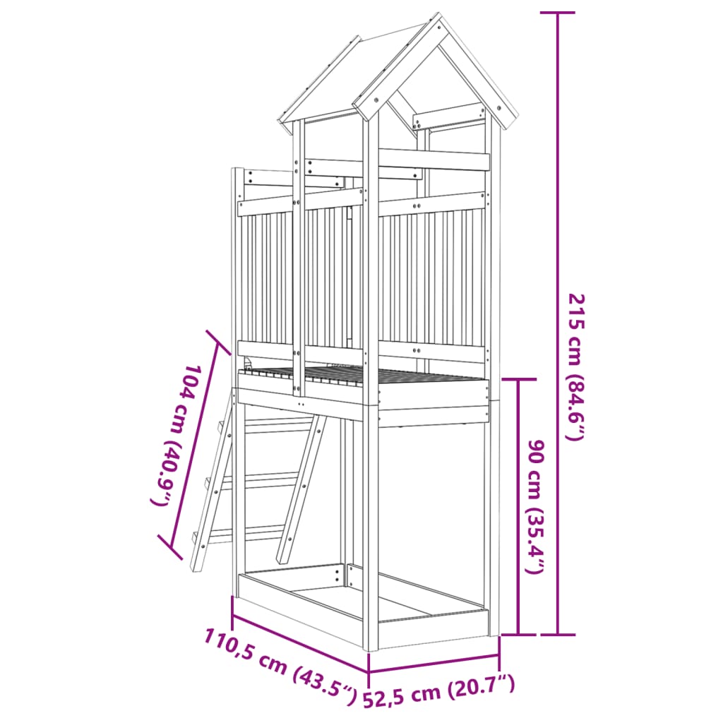 vidaXL Play Tower with Ladder 110.5x52.5x215 cm Impregnated Wood Pine