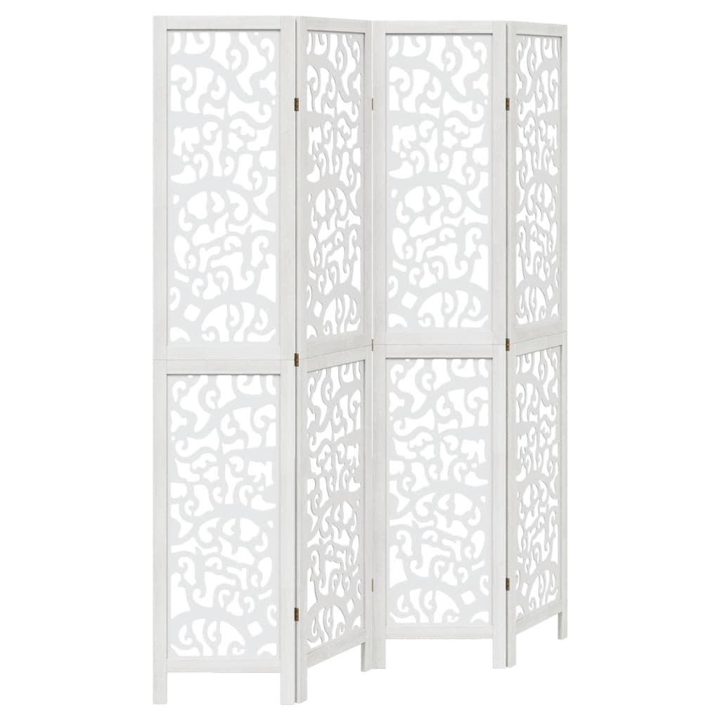 vidaXL Room Divider 4 Panels White Solid Wood Paulownia