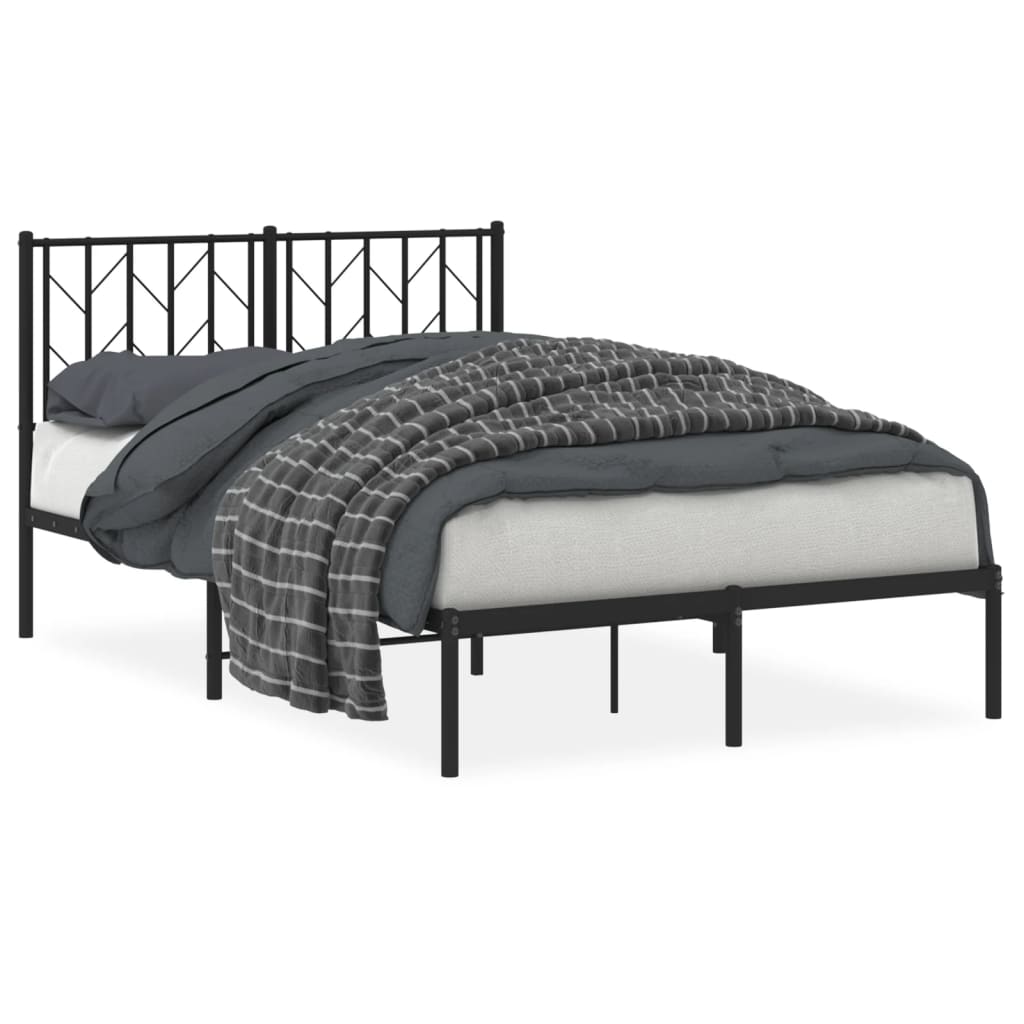 vidaXL Metal Bed Frame without Mattress with Headboard Black 120x190 cm Small Double