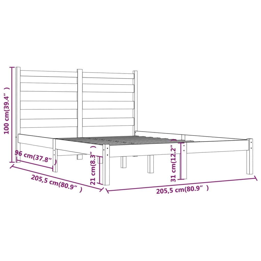 vidaXL Bed Frame without Mattress Grey Solid Wood 200x200 cm (810039+818442)