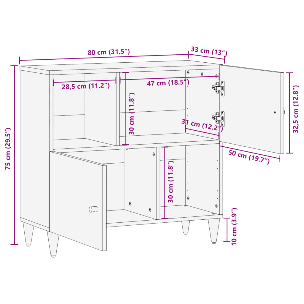 vidaXL Side Cabinet 80x33x75 cm Solid Wood Mango