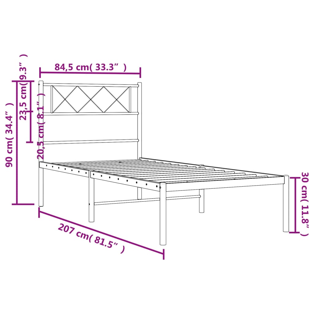 vidaXL Metal Bed Frame without Mattress with Headboard Black 80x200 cm