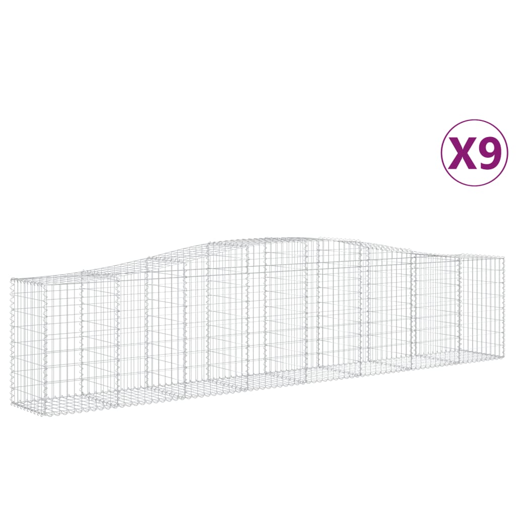 vidaXL Arched Gabion Baskets 9 pcs 400x50x80/100 cm Galvanised Iron