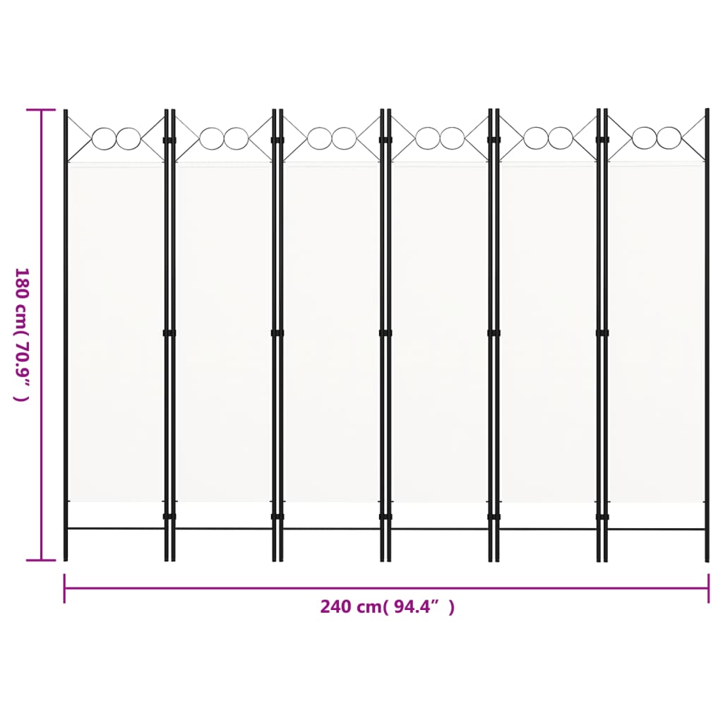 vidaXL 6-Panel Room Divider White 240x180 cm