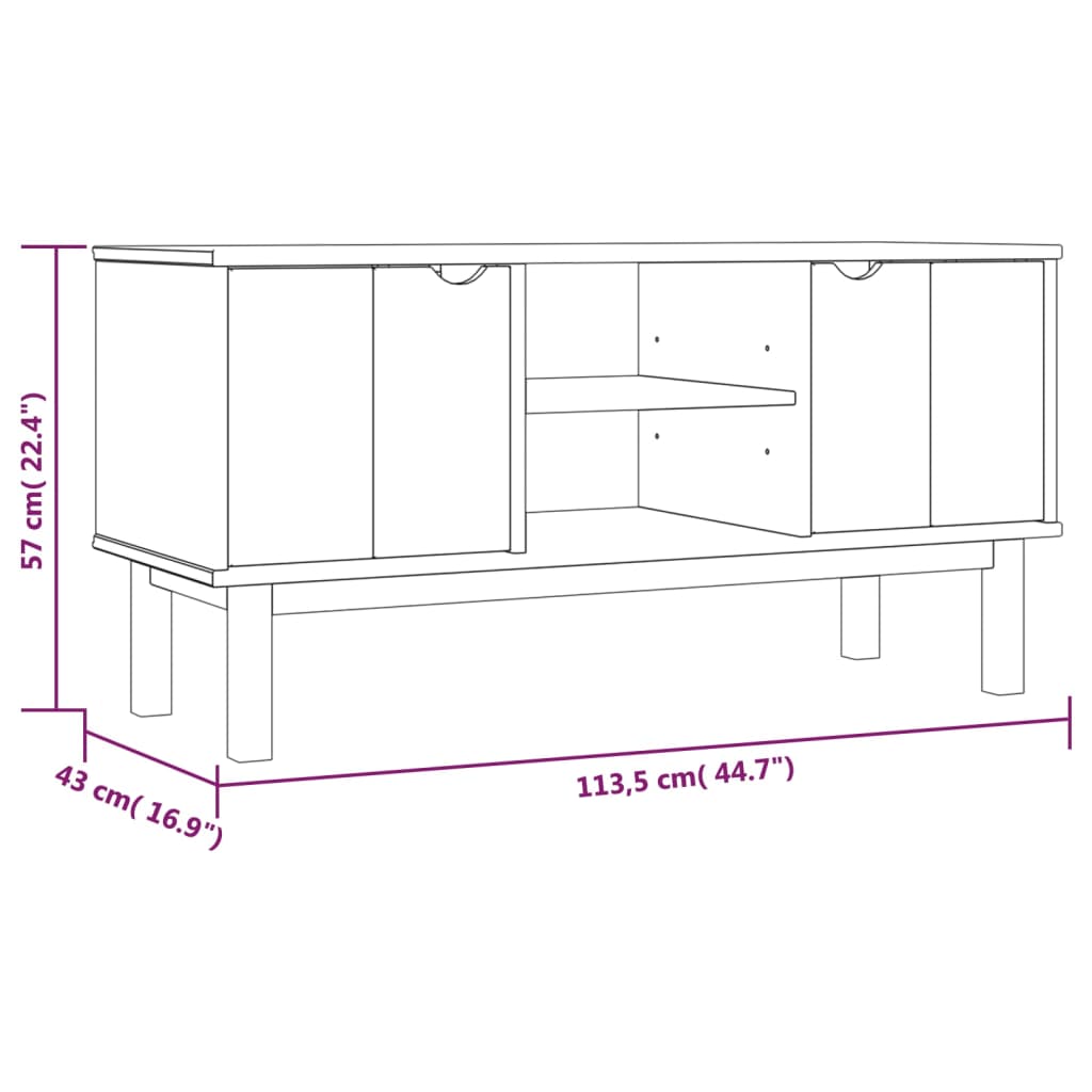 vidaXL TV Cabinet OTTA Brown and White 113.5x43x57cm Solid Wood Pine