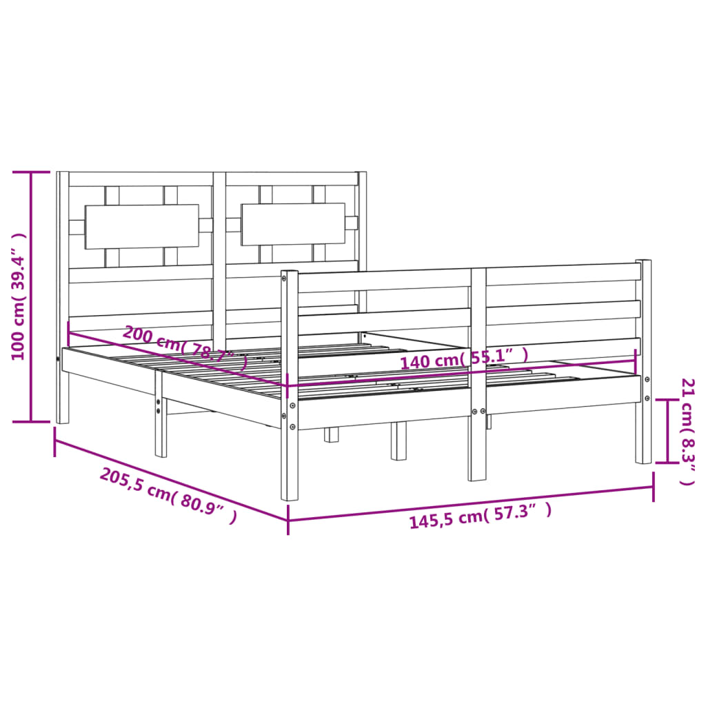 vidaXL Bed Frame without Mattress White 140x200 cm Solid Wood