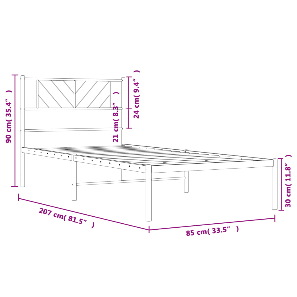 vidaXL Metal Bed Frame without Mattress with Headboard White 80x200 cm