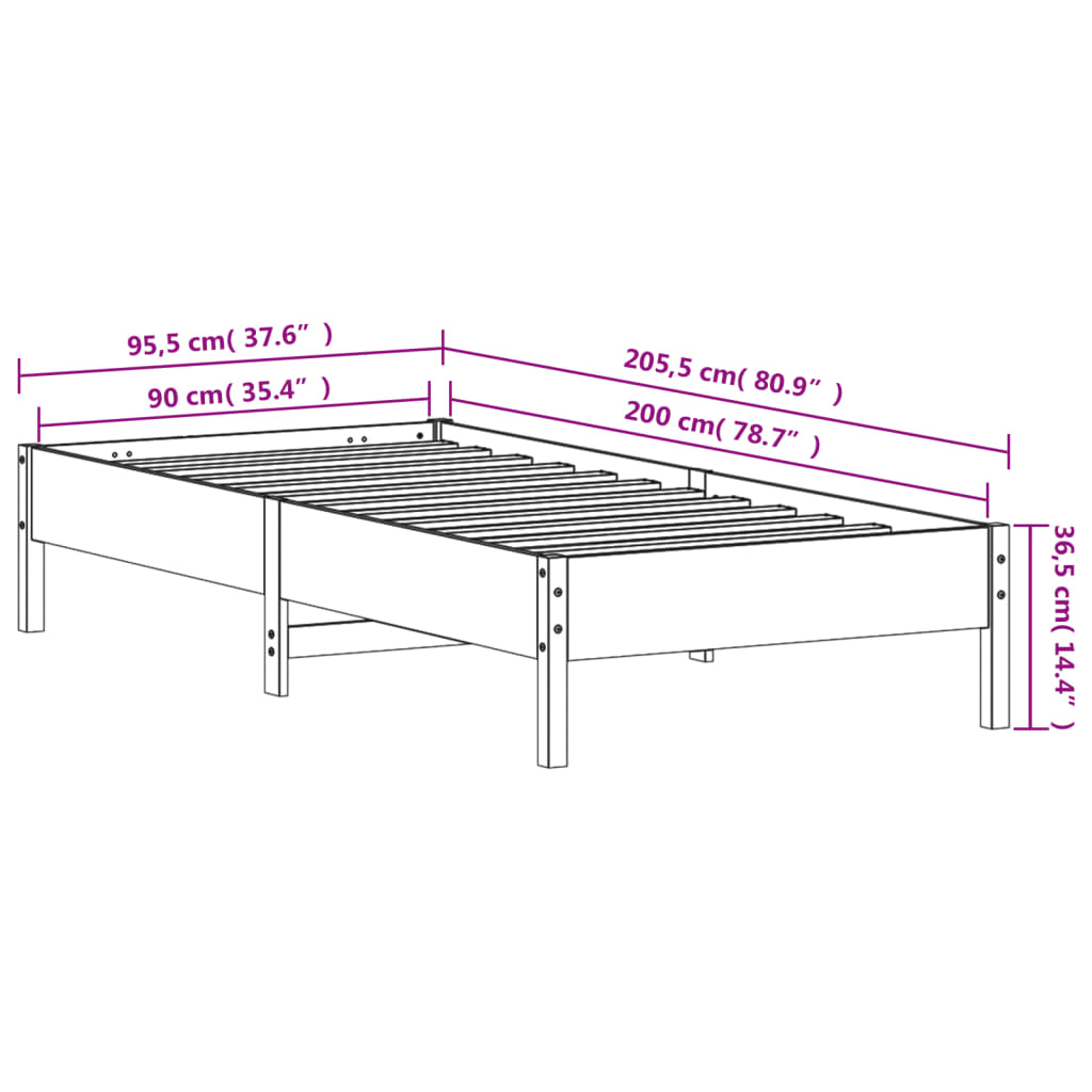 vidaXL Bed Frame without Mattress White 90x200 cm Solid Wood Pine