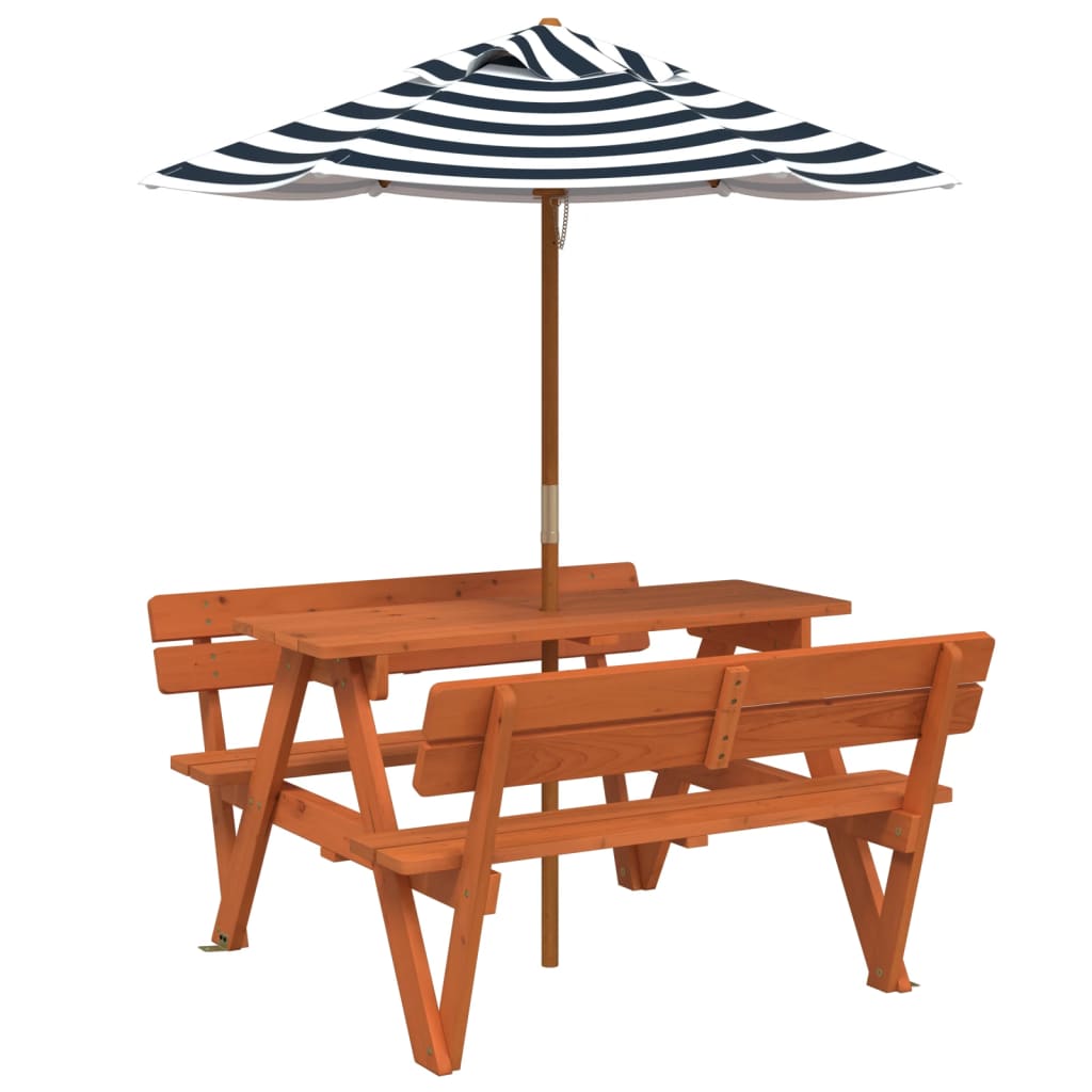 vidaXL Picnic Table for 4 Kids with Umbrella Solid Wood Fir