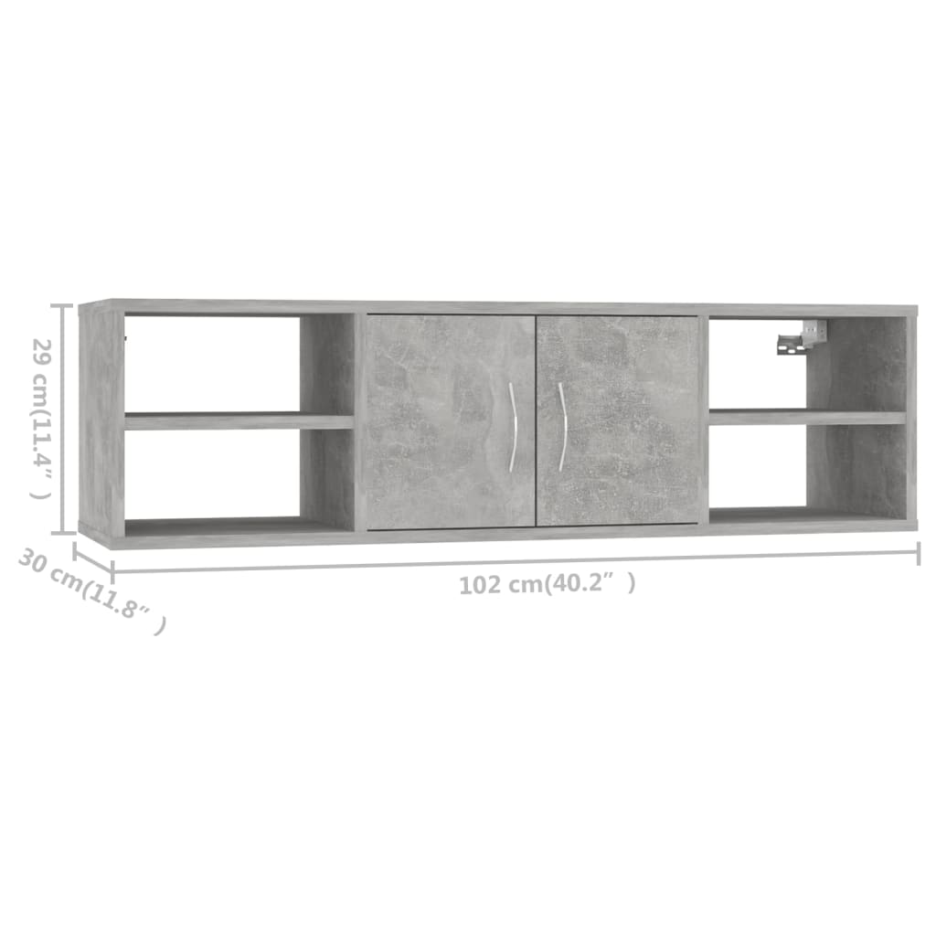 vidaXL Wall Shelf Concrete Grey 102x30x29 cm Engineered Wood