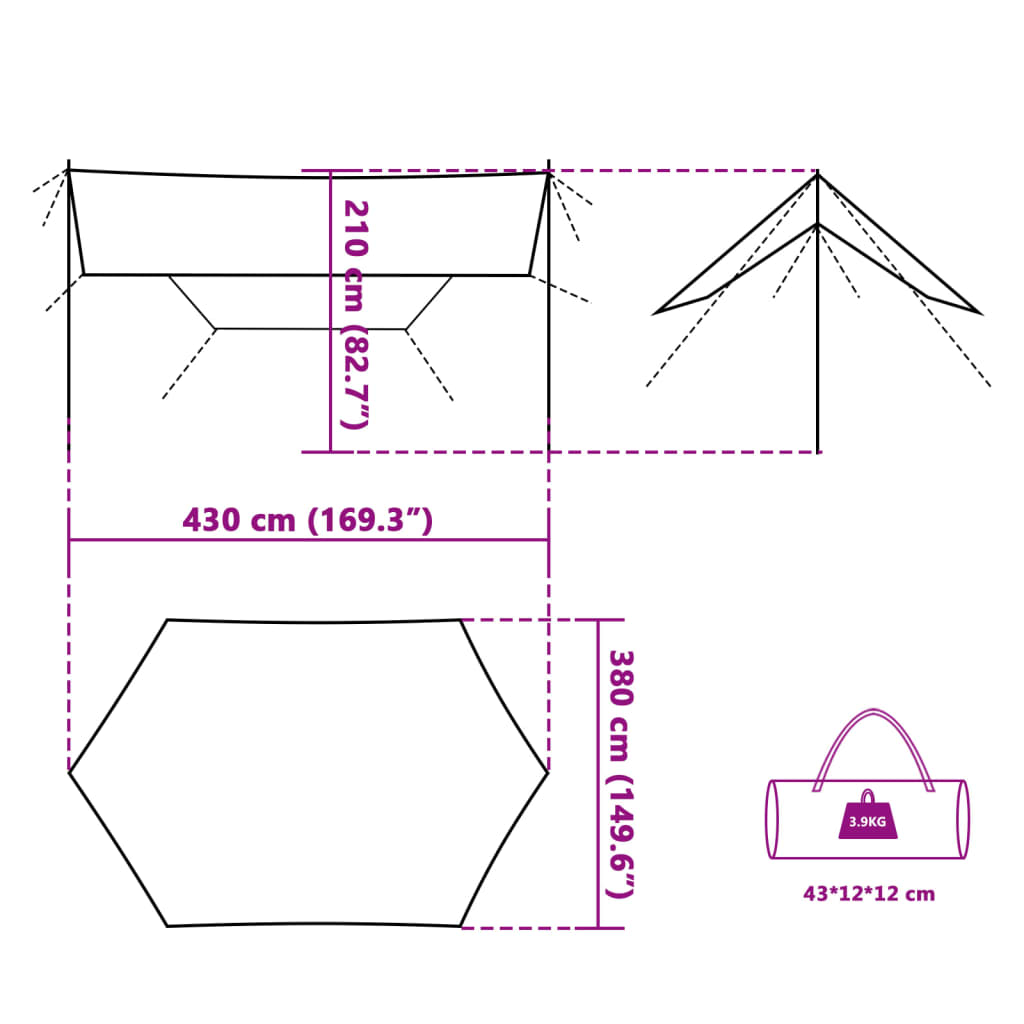 vidaXL Camping Tarp Orange 430x380x210 cm Waterproof