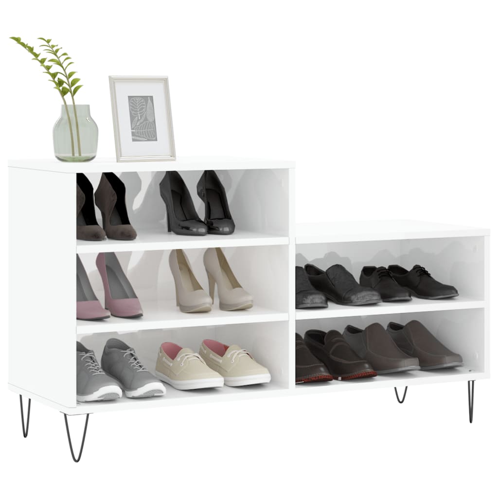 vidaXL Shoe Cabinet High Gloss White 102x36x60 cm Engineered Wood