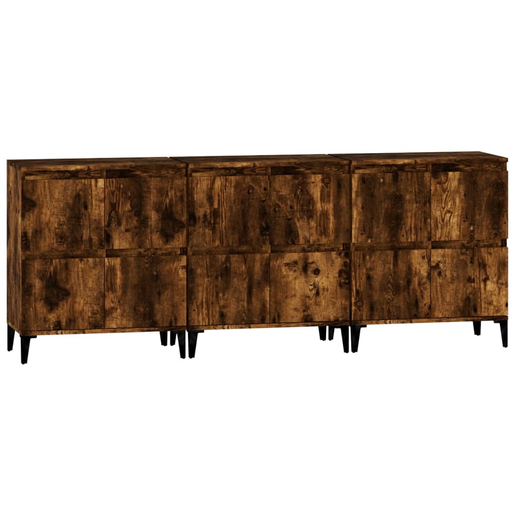 vidaXL Sideboards 3 pcs Smoked Oak 60x35x70 cm Engineered Wood