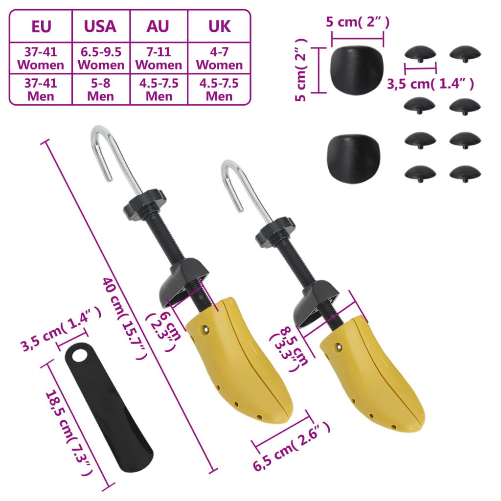 vidaXL Shoe Stretchers with Shoe Horn Yellow EU 37-41 Plastic