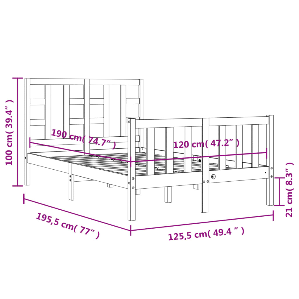 vidaXL Bed Frame without Mattress White Small Double Solid Wood Pine