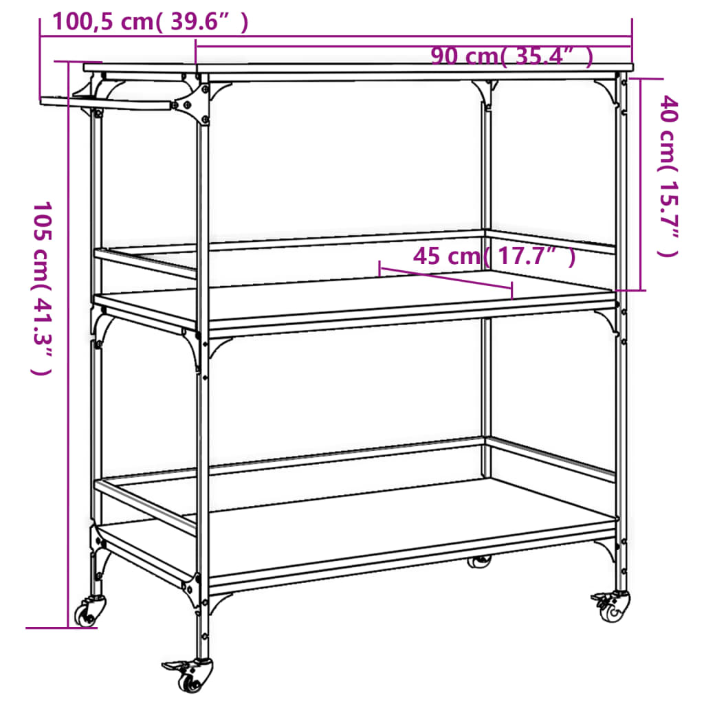 vidaXL Kitchen Trolley Smoked Oak 100.5x50x105 cm Engineered Wood