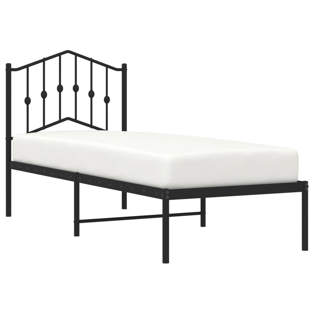 vidaXL Metal Bed Frame without Mattress with Headboard Black 75x190 cm Small Single