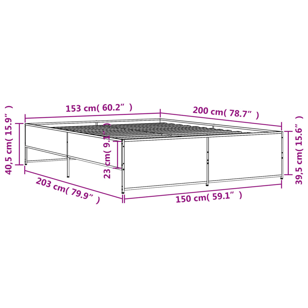 vidaXL Bed Frame without Mattress Smoked Oak 150x200 cm King Size