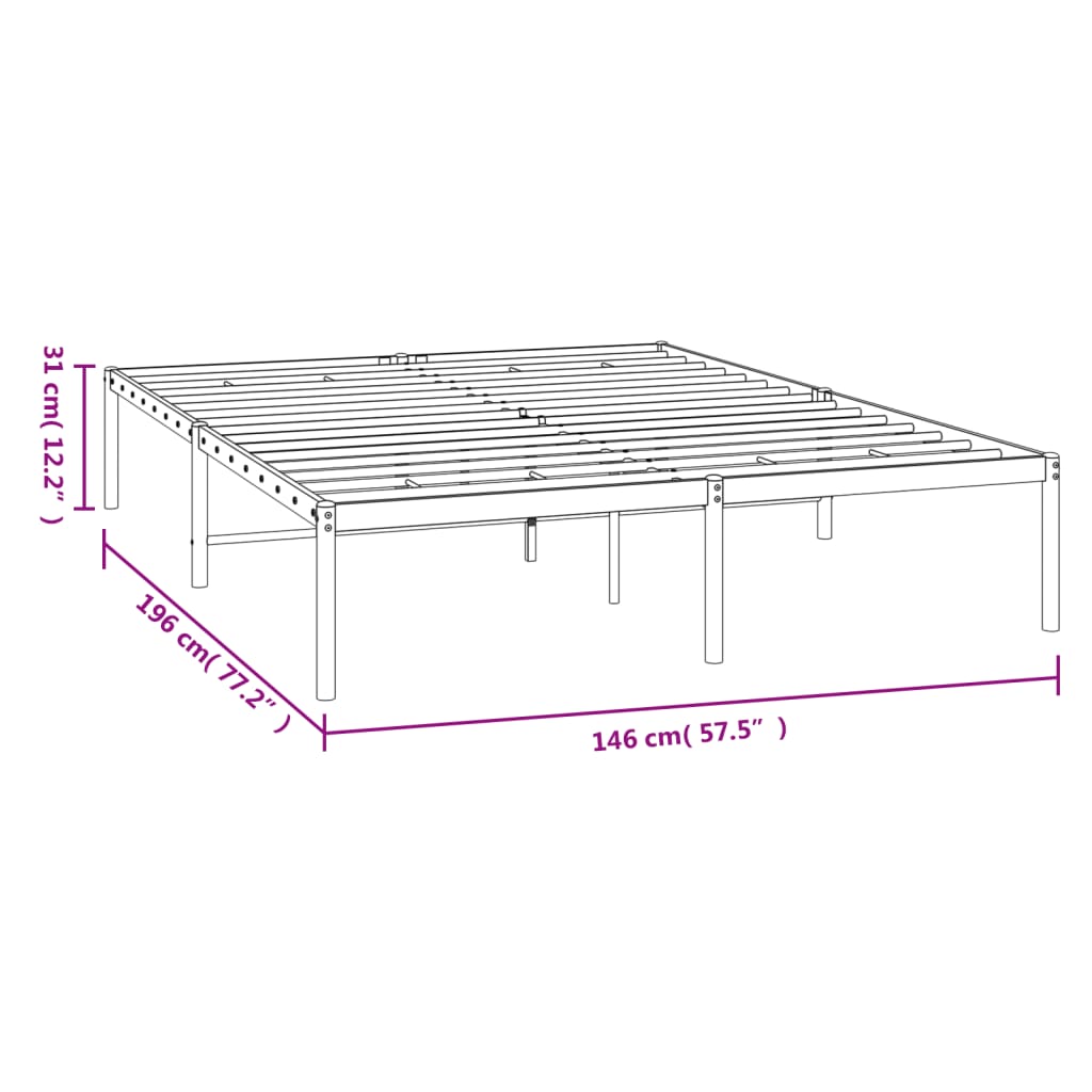 vidaXL Metal Bed Frame without Mattress Black 140x190 cm