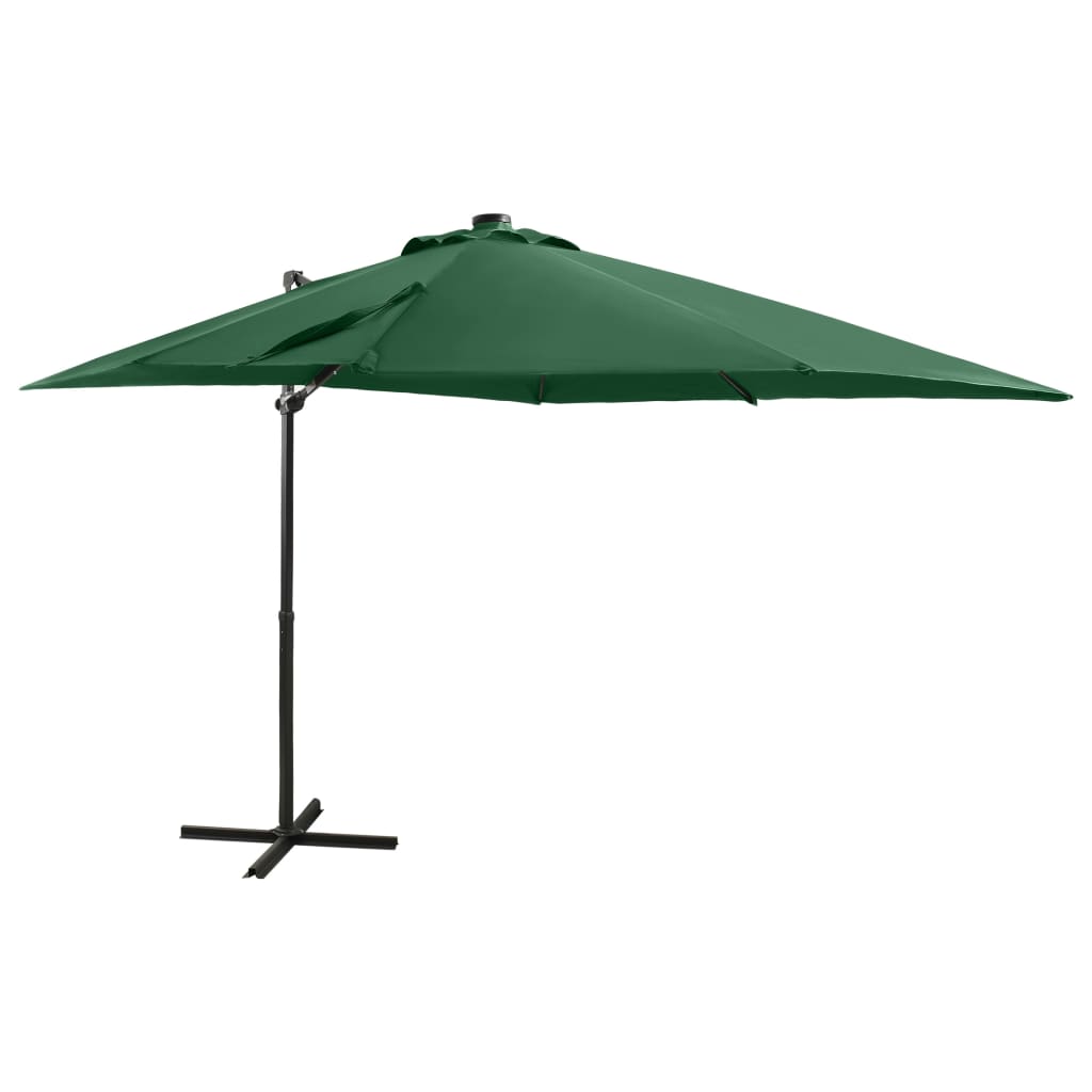 vidaXL Cantilever Garden Parasol with Pole and LED Lights Green 250 cm