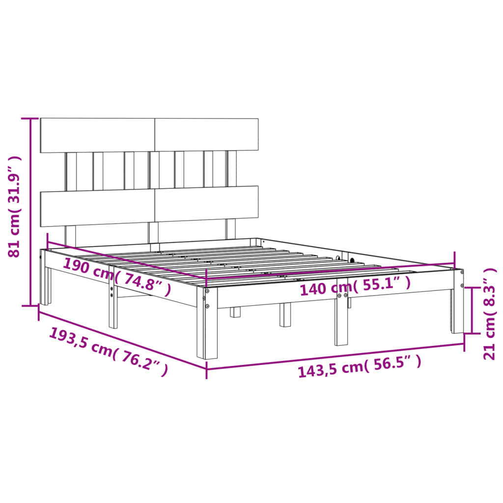 vidaXL Bed Frame without Mattress 140x190 cm Solid Wood Pine