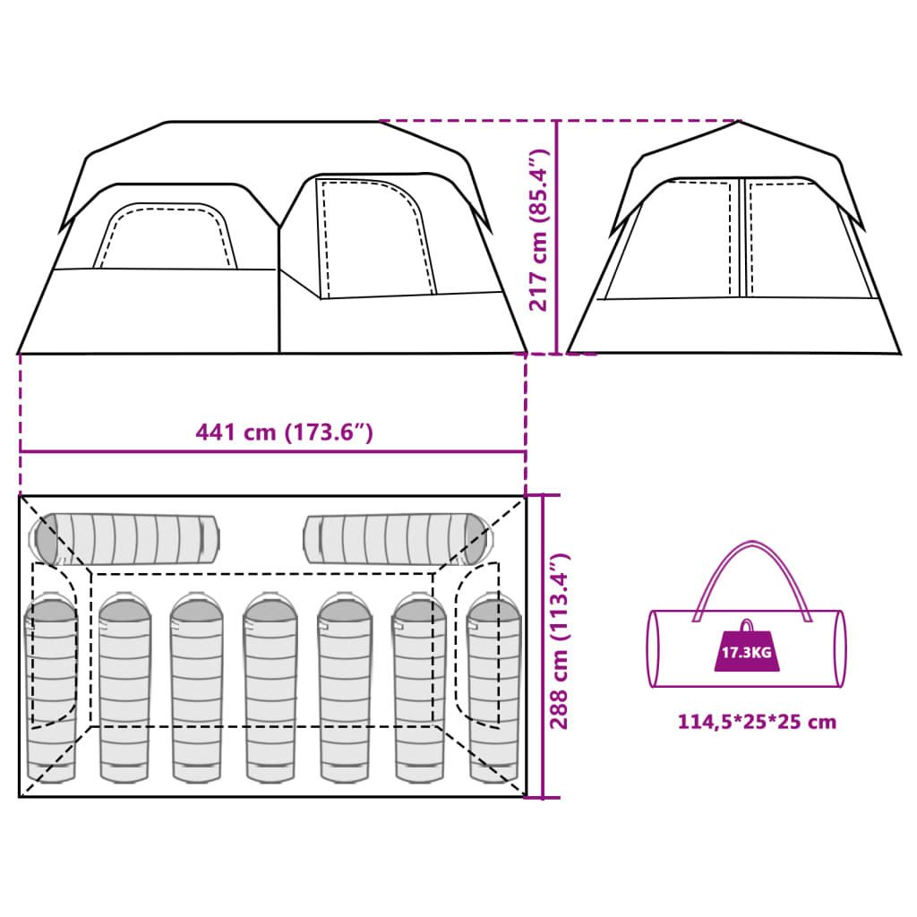 vidaXL Family Tent with LED 9-Person Light Green Quick Release