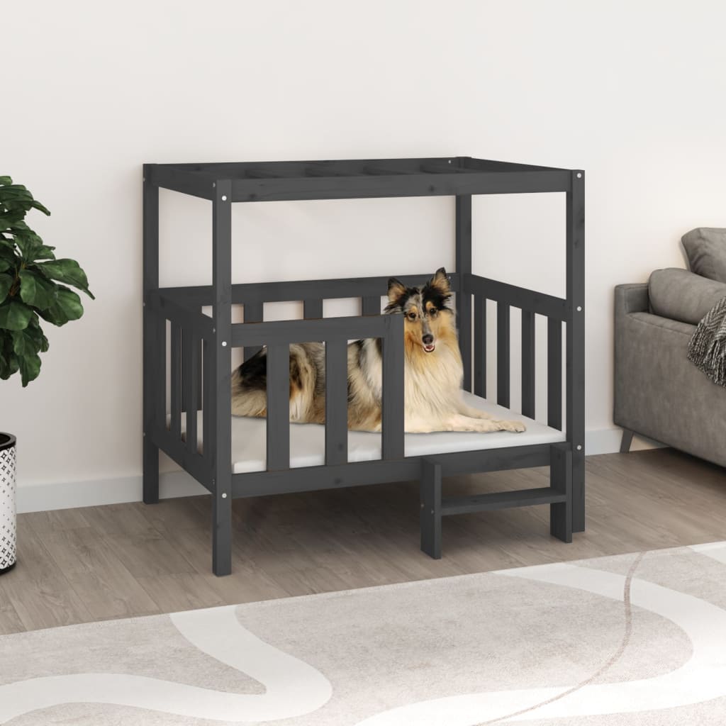 vidaXL Dog Bed Grey 105.5 x 83.5 x 100 cm Solid Wood Pine