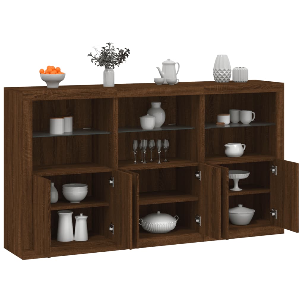 vidaXL Sideboard with LED Lights Brown Oak 181.5x37x100 cm