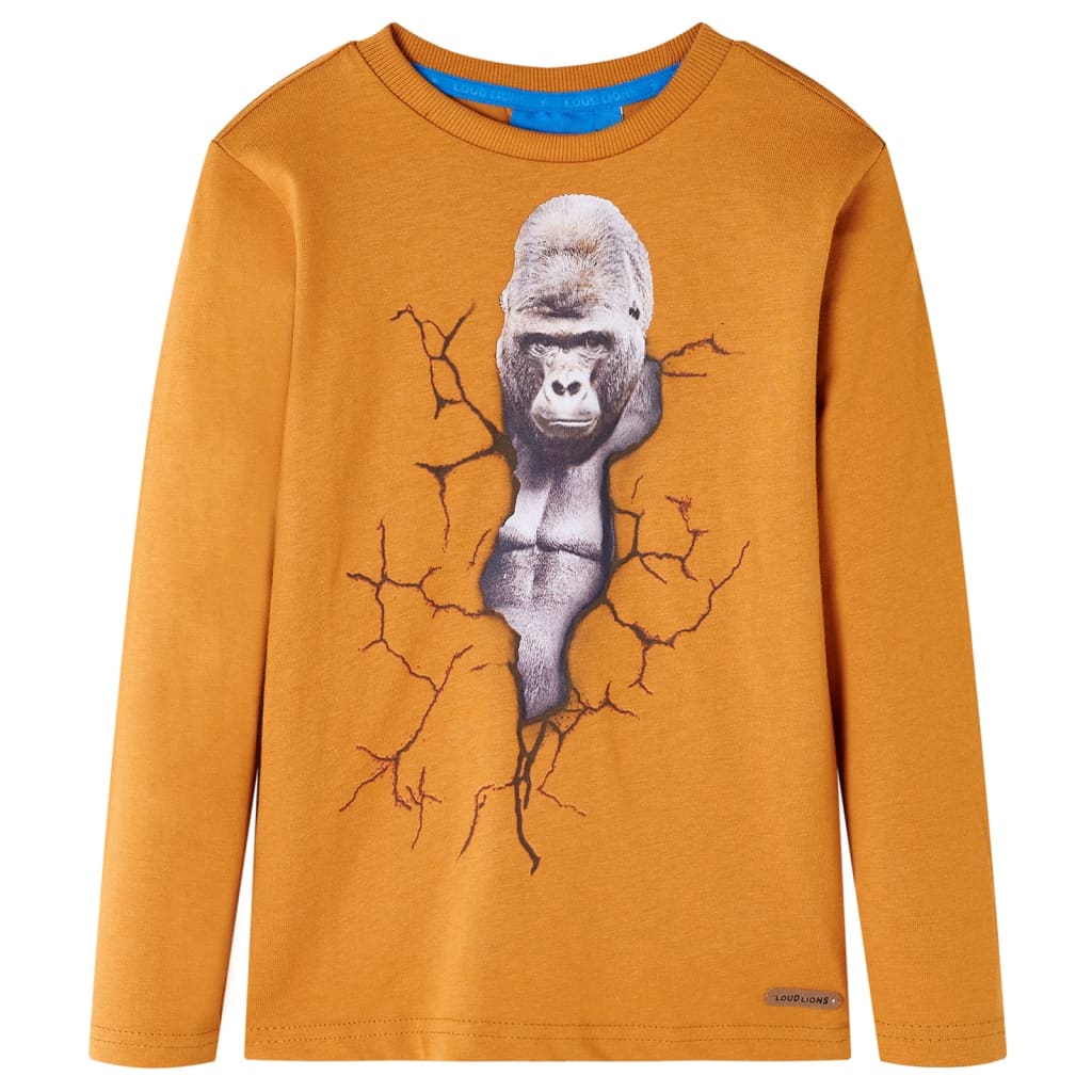 Kids' T-shirt with Long Sleeves Dark Ochre 128